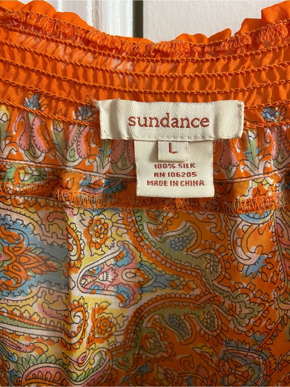 Sundance Orange Paisley Peasant Tunic Silk Large - Picture 7 of 7